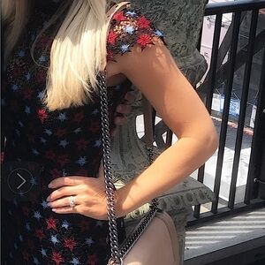 Sandro Red & Blue Star Sheath Mini Dress with Flutter Cap Sleeve